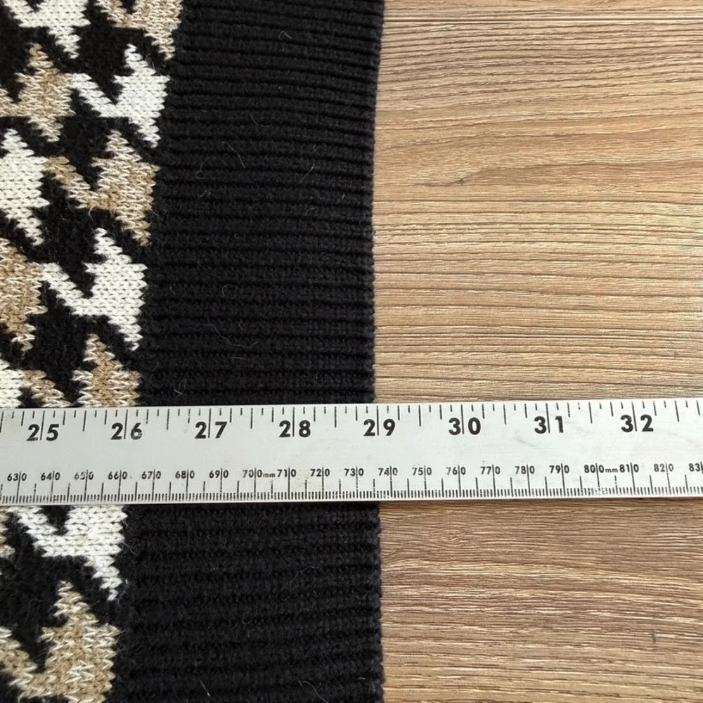 Vintage John Ashford‎ Sweater Mens Large Beige Black Houndstooth Cosby Eclectic